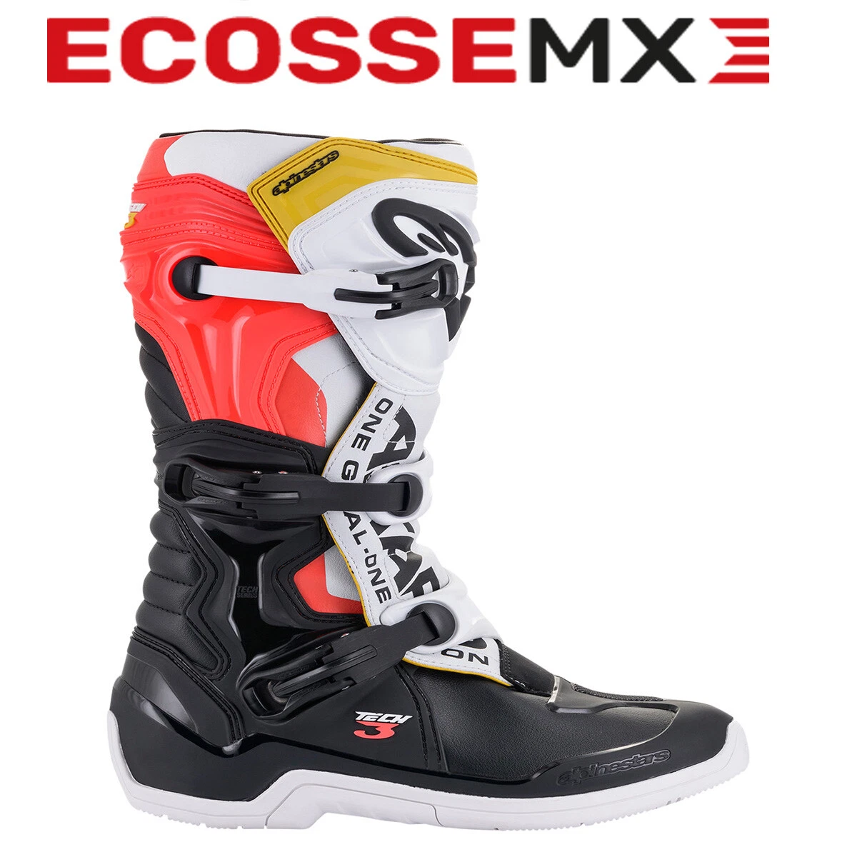 Alpinestars Tech 3 Motocross Boots Black/White/Red Fluorescent/Yellow UK 9  Adult