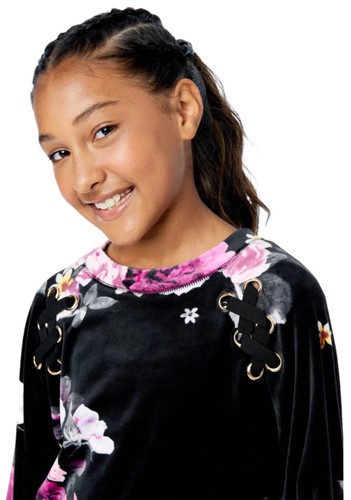 Justice Girls Sweatshirt Black 16/18 Plus Pullover Long Sleeves Colorful Flowers - Picture 2 of 10