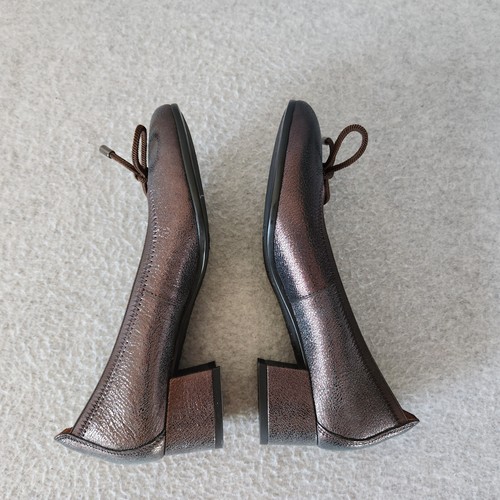 Nuevo sin caja Hispanitas mocasín con mocasín sin cordones tacón bloque cuero marrón metálico talla EU37 - Imagen 6 de 10