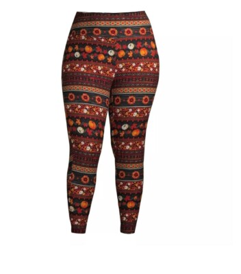 Terra & Sky Women s Plus Size Fitted Printed Leggings Multicolor 2X (20w-22w