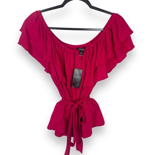 Lauren Ralph Lauren Linen Blend Top Womens Size L Pink Coquette Peasant NEW - Picture 8 of 14