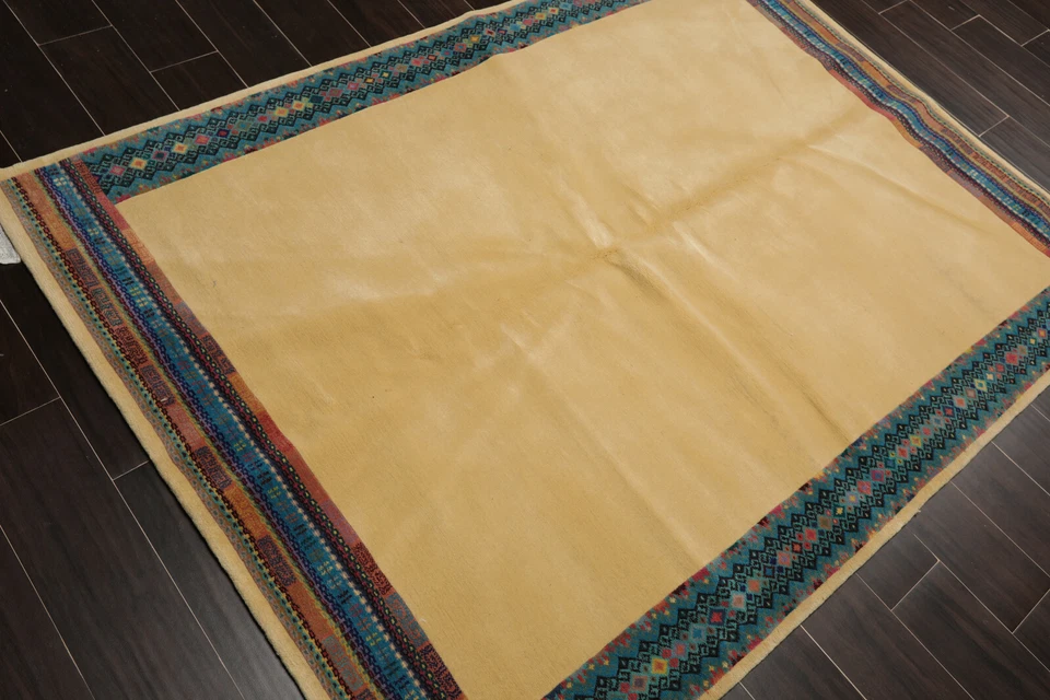 4'9" x 6'7" Classic Hand Knotted Wool Tibetan Oriental Area Rug Vanilla - Image 3 of 4