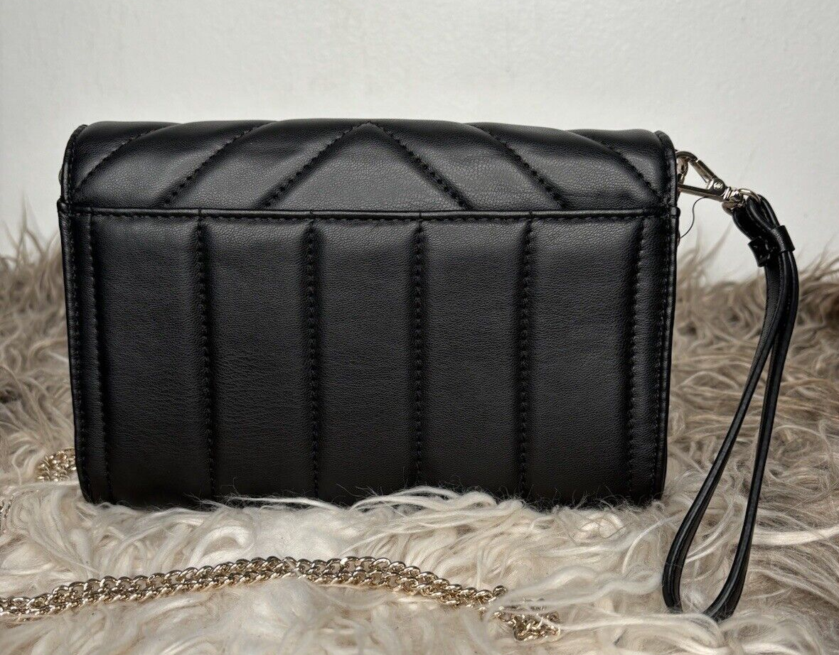 DKNY women Black Chain Clutch, Sina Small Flap Shoulder Crossbody quilted  bag