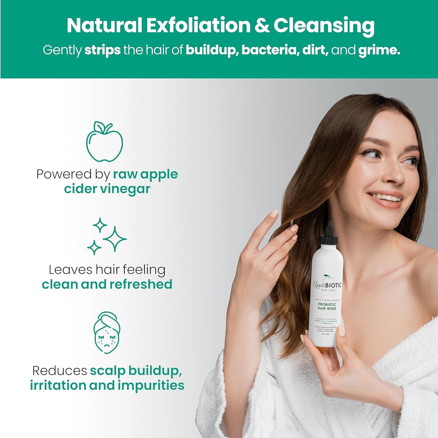 APPLE CIDER VINEGAR HAIR RINSE WITH GREEN TEA, SCALP CLEANSER RINSE FOR BUILD UP