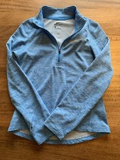 Nike Shirt Girls L Blue Dri-Fit 1/4 Zip Mock Neck Long Sleeve Running Youth EUC