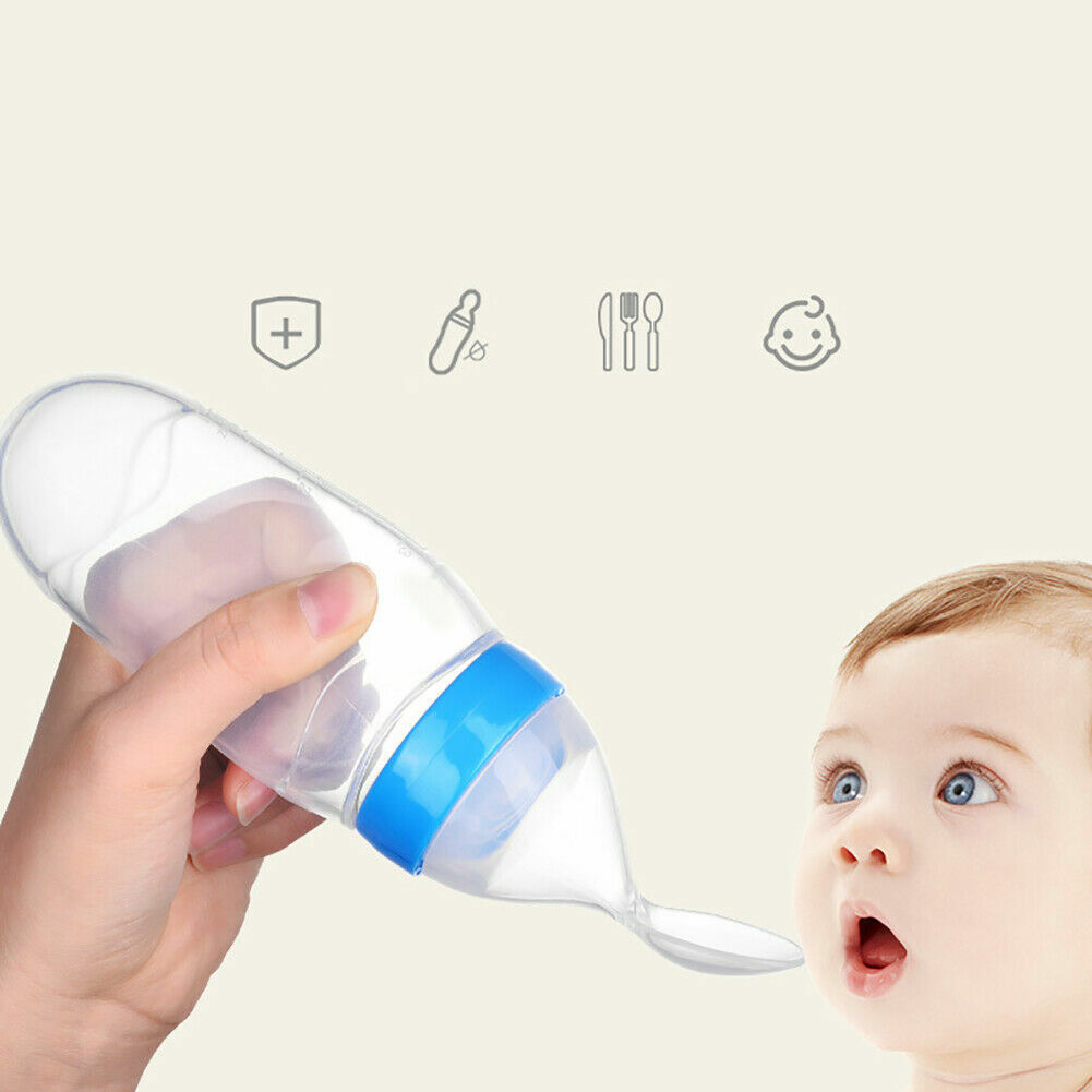 1pc Baby Feeding Spoon, Bottle Shaped Squeeze Spoon For Infants & Toddlers  Feeding, Silicone Food Feeder, Soft Feeding Tool For Milk And Cereal