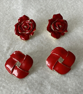 SET 2 pairs Rose Cubic metal Red gold  Earrings Handmade