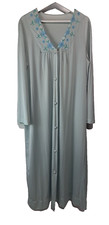 Gossard Artemis Vintage Nylon Blue Green Nightgown Housecoat Button Front XL