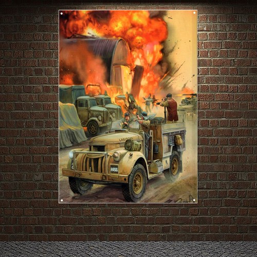 Bandera de base de ataque de fuerzas blindadas Segunda Guerra Mundial Panzer militar guerra arte cartel bandera - Imagen 1 de 5