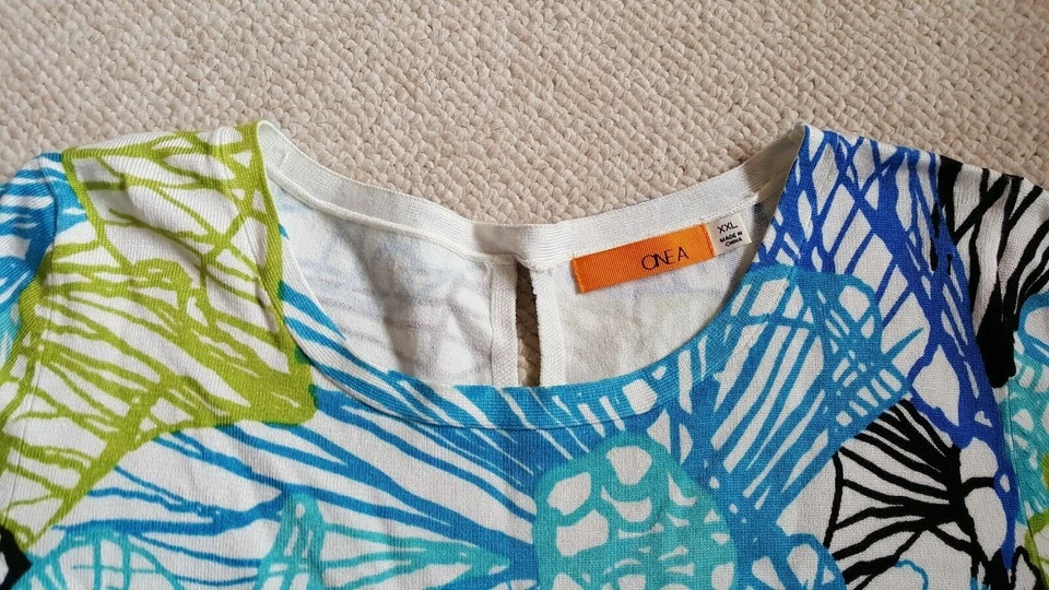 Женский свитер-один A-off-белый/зеленый/синий узор вискоза эластичной po 3/4 slv-XXL - Изображение 2 из 4