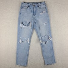 American Eagle Jeans Womens 4 Blue Mom Jean Distress Fray Light Wash Denim