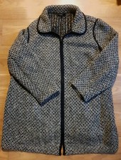 Talbots Jacket Womens 3xl Grey Black Knit Wool Blend Long Collar Full Zip Tweed