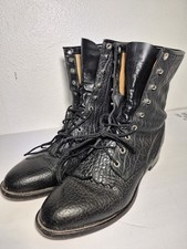 Justin Mens Black Pebbled Leather Lace Up Kil...
