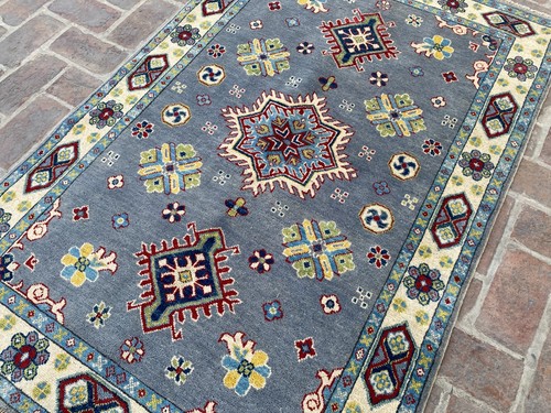4x6 Bluish Grey Afghan Tribal Kazak Area Rug Turkmen Veg Dyes Wool Oriental Rug - Picture 8 of 19