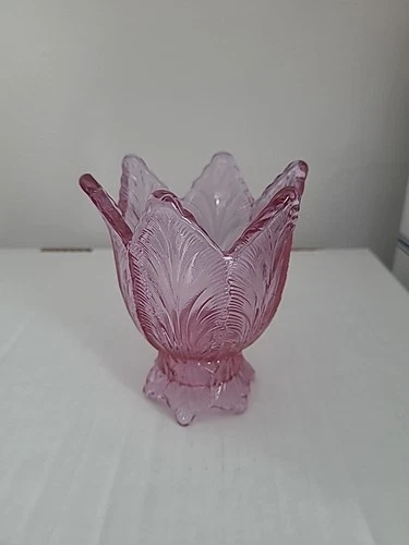 Vintage Fenton Art Glass Tulip Shape Pink/Cranberry Two Way Votive/Candle Holder