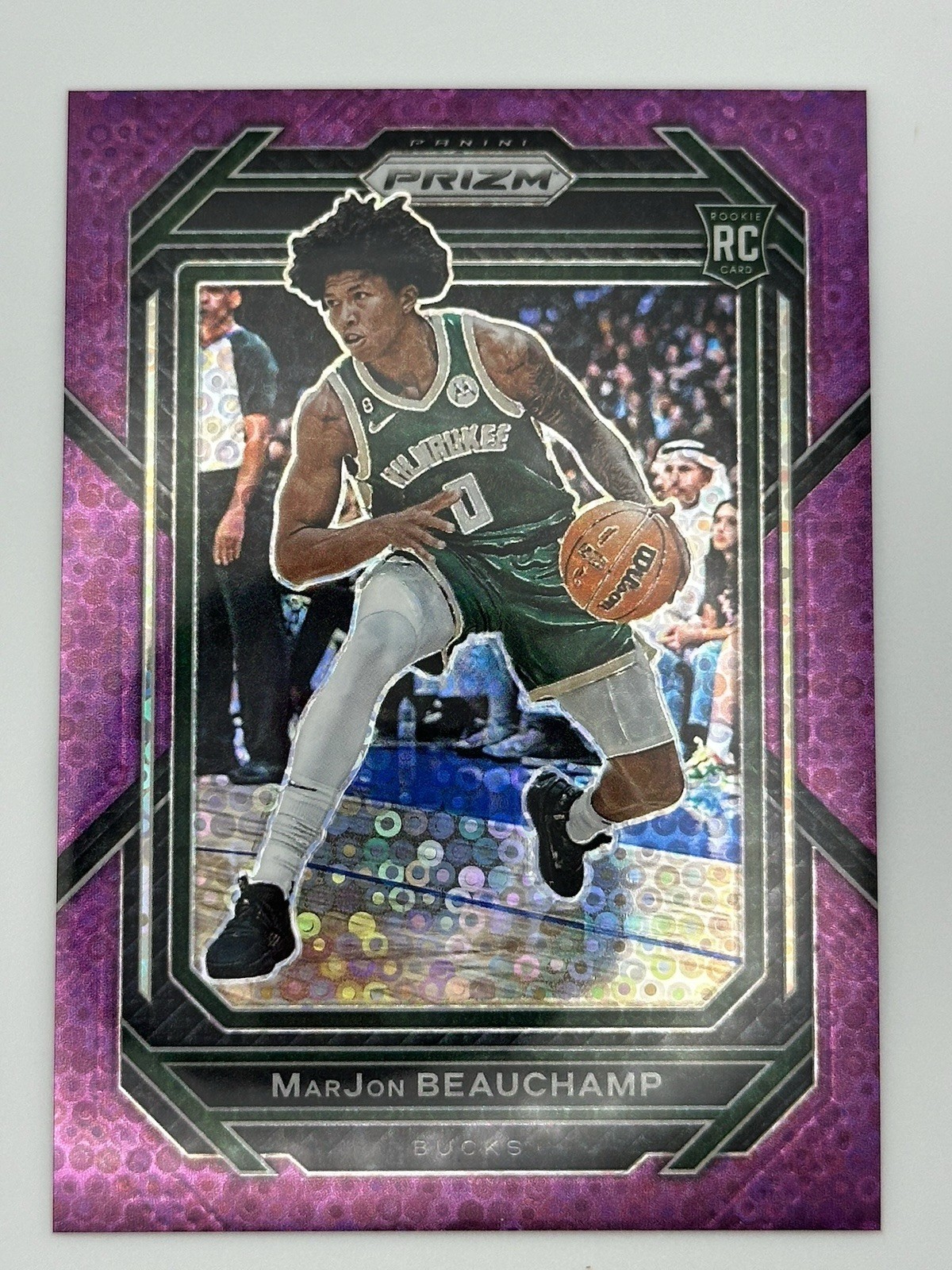 2022-23 PANINI PRIZM MARJON BEAUCHAMP #268 FAST BREAK PURPLE PRIZM 7/75 BUCKS