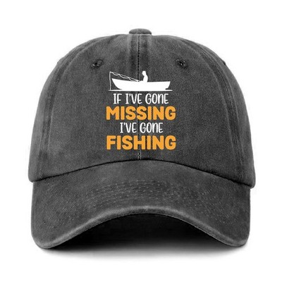 Funny Fishing Hats If I've Gone Missing I've Gone Fishing Printed Cotton Adju...