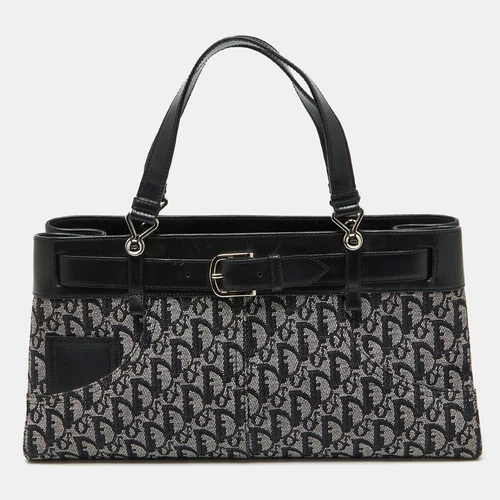 Sac de poche en jean Dior noir oblique toile et cuir ceinture