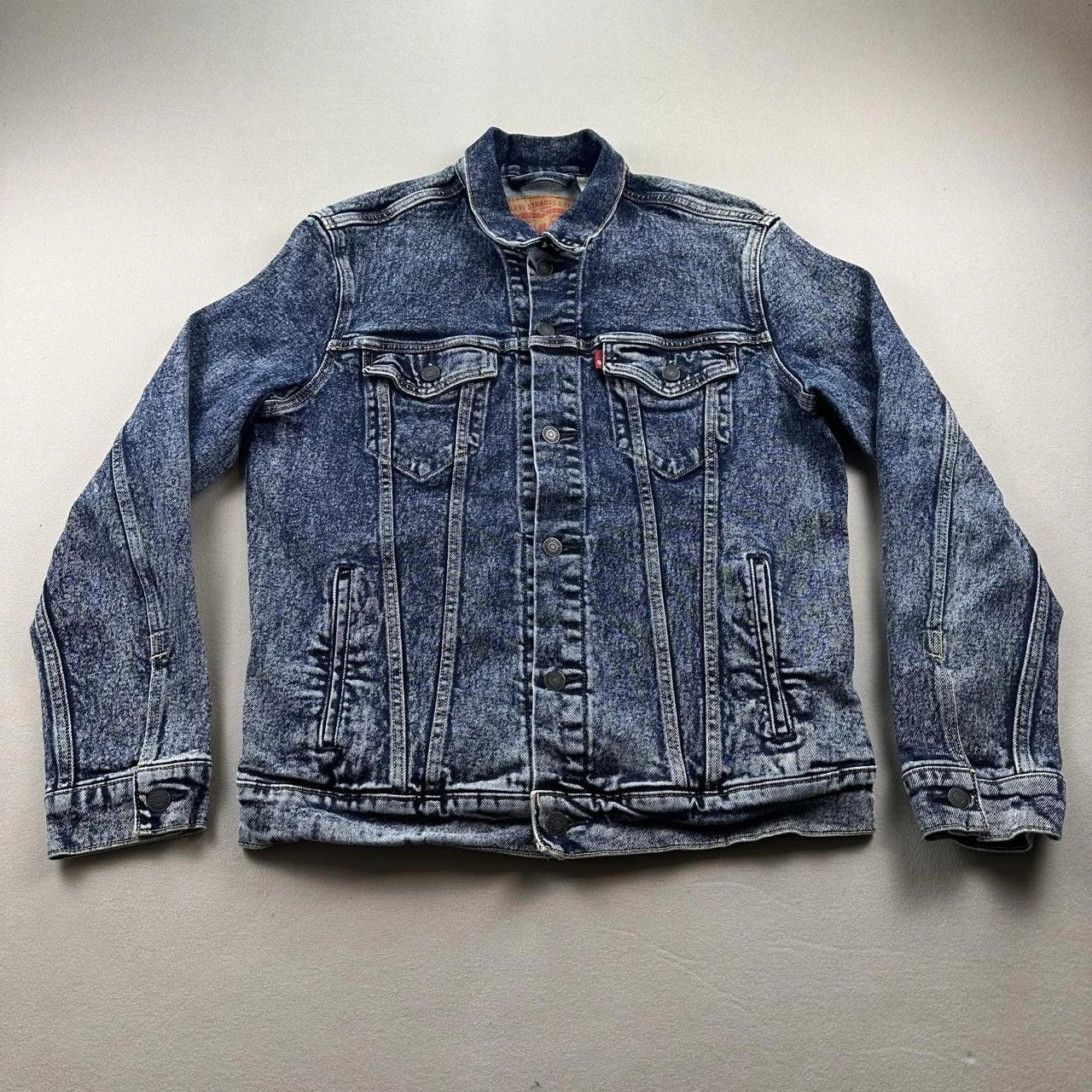 Levis Trucker Jean Jacket Mens Large Blue Denim Type 3 Medium Acid Wash Red Tab