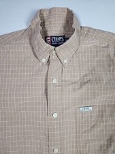 Chaps Ralph Lauren Polo Mens Sz M Beige Check Button Dress Shirt Preppy 90s Y2K