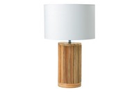 Tischlampe Holz Stoff 48 Cm Handarbeit Unikat FüR E27 In Natur Weiß Tischleuchte