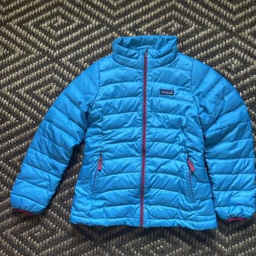 Patagonia Turquoise Girls' Full Zip Fleece Jacket Medium, Size 10 with Pockets