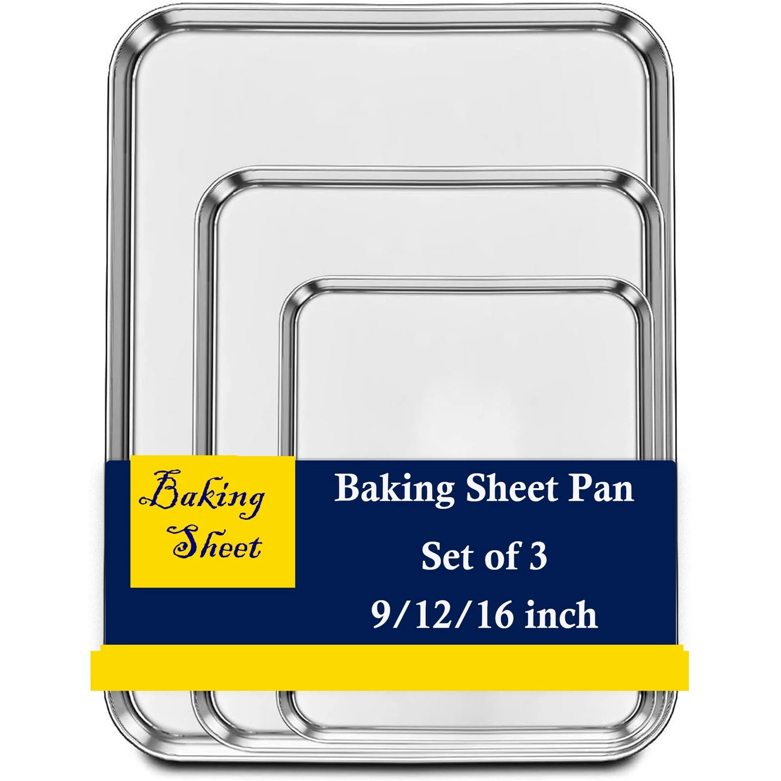 Set of 3 Baking Sheet, Stainless Steel Cookie Sheet Baking Sheet Pan, 9/12/16...