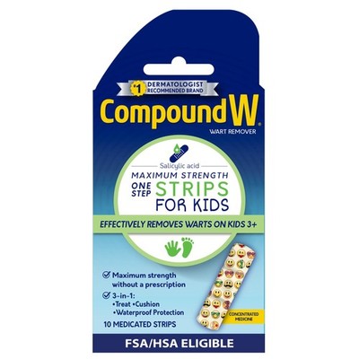 Compound W One Step Wart Remover Strips for Kids, 10 Medicated Strips