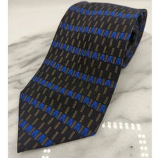 Bergamo New York 100% Silk Neck Tie Black Blue Brown Design Hand Made Modern