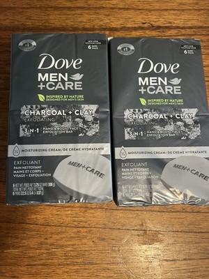 2X Dove Men+Care Elements Charcoal+Clay Body/Face Bar Soap 4oz (12 Bars Total)