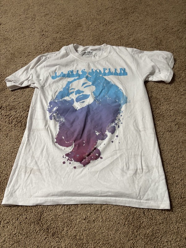 Janis Joplin Unisex  Janis Joplin White Shirt w/ blue & purple graphic small 