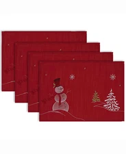 Design Imports Embroidered Snowman Placemat, Set of 4 Christmas Snow Tree