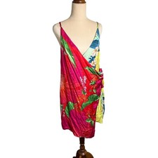 Farm Rio Pietra Mix Wrap Dress Tropical Floral Size XL Red Green Boho Resort