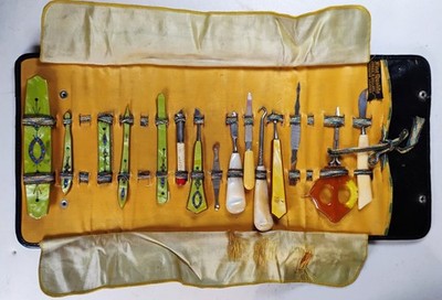 Antique Miller Bros Jeweled Manicure Set Art Deco 1920s Pyralin Faber Tool