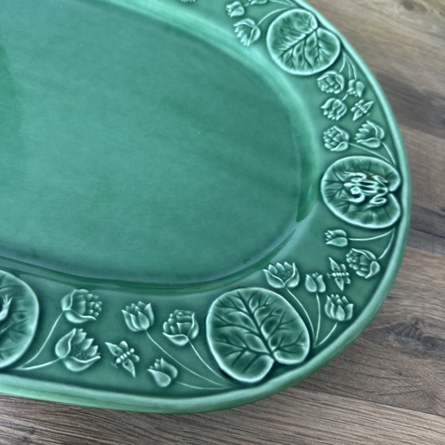 Bordallo Pinheiro Frog Platter 14.75” Oval X 11” Lily Pad Floral Portugal Green - Picture 4 of 11