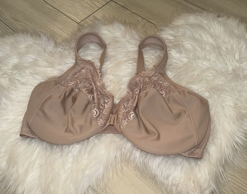 Glamorise 1245 Wonderwire Front Close Bra Unlined UW Lace Womens 44DD Beige