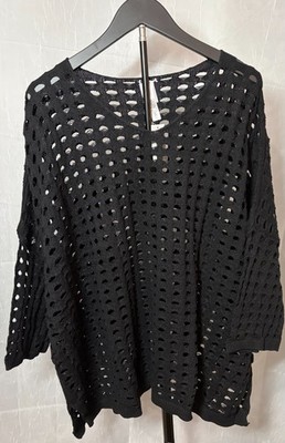 Wynne Layers Open Knit Crochet Sweater 2X V-Neck Lightweight Pullover Top Multi