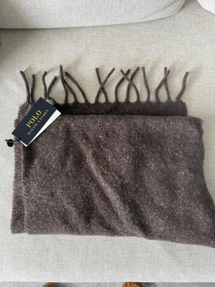 Polo Ralph Lauren Marrón Oscuro Lana Donegal Bufanda Hecha en Italia Para Hombres Talla Única Foto 2 de 4