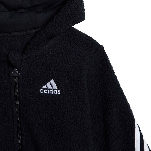 Adidas Bébé Enfant Fleece Sherpa Teddy Garçons Jogger Sweatjacke Hose Anzug Noir - Picture 3 of 6
