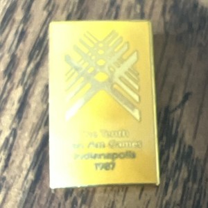 Olympics Pinback Badge Torch Pan American Games Indianapolis 1987 Calgary 1988