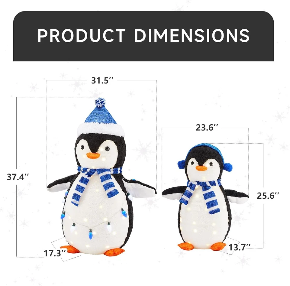 2PCS/Set Lighted Penguin 3ft Tall Pop-Up Indoor Outdoor Christmas Decor Gift - Image 3 of 4