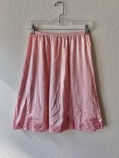 Vintage 80s a-line ruffled full skirt satin half slip rose pink women s medium