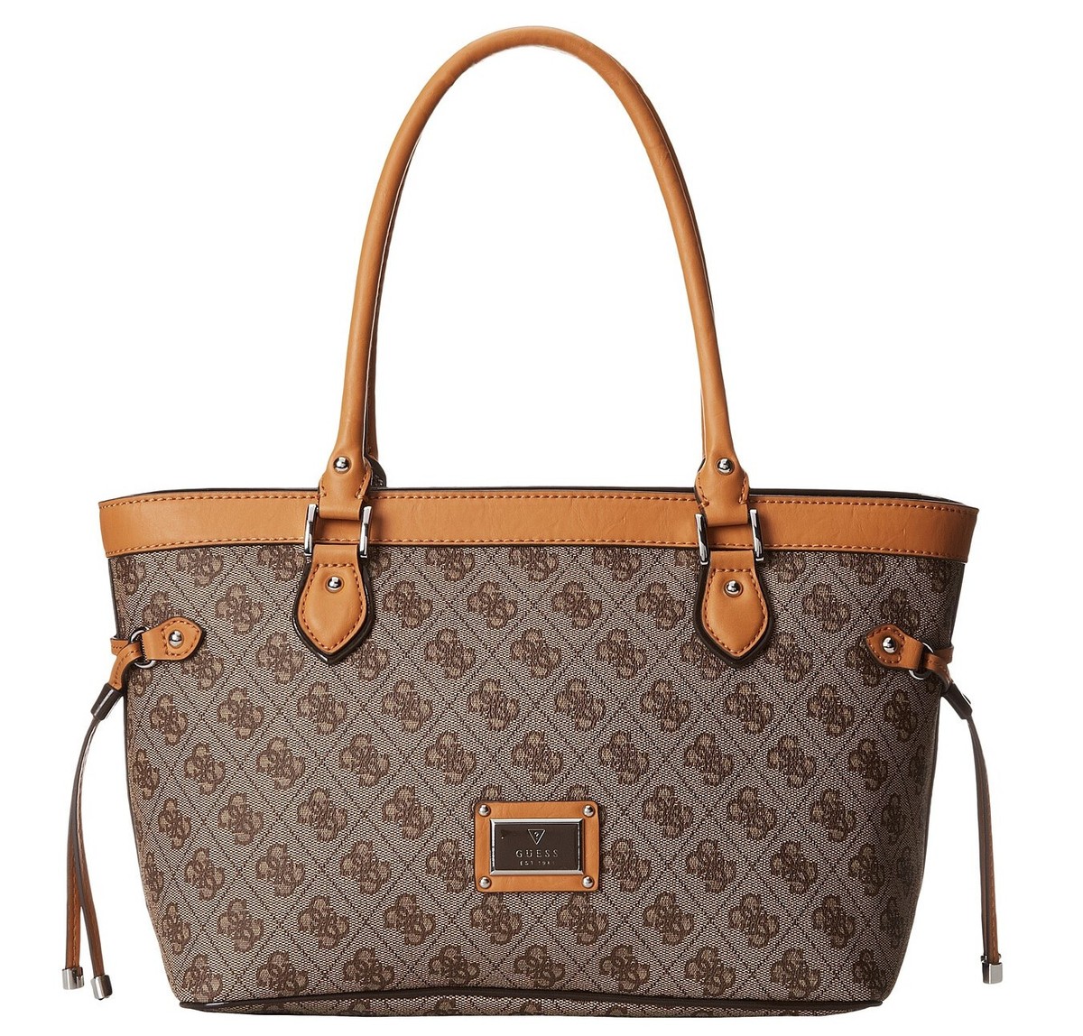 NEW GUESS Scandal Logo Print Medium Tote Bag Handbag Purse Brown