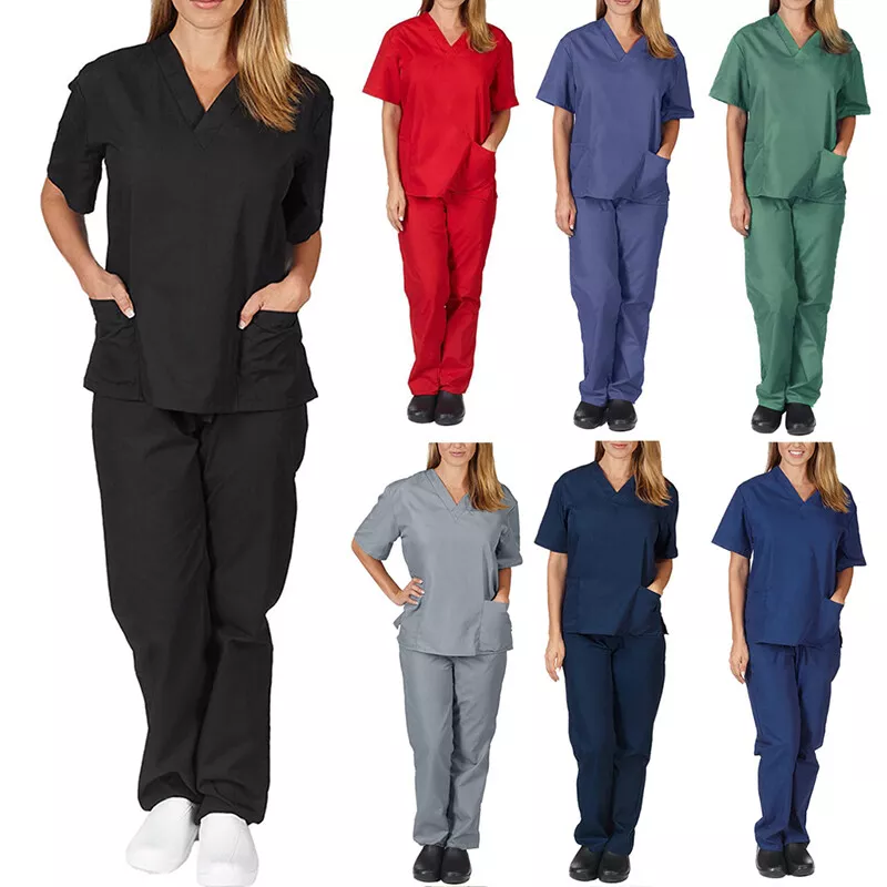 Mens Womens 2 Piece Suit Hospital Medical Doctor Nurse Uniform Scrubs Top&  Pants