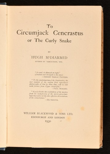 1930 à Circumjack Cenchrastus 2024 Hugh MDiarmid première édition deuxième numéro signé