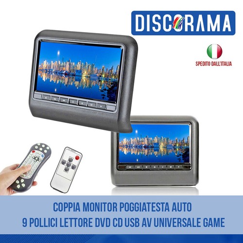 COPPIA MONITOR POGGIATESTA AUTO 9 POLLICI LETTORE DVD CD USB AV UNIVERSALE  GAME | eBay