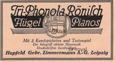 Tri-Phonola Rönisch Pianos - Hupfeld AG Leipzig - 1928 - Histor. Werbung ~11x6cm