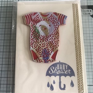 Baby Shower Card Die Cut Embossed Gold Embossed Red Baby S Vest