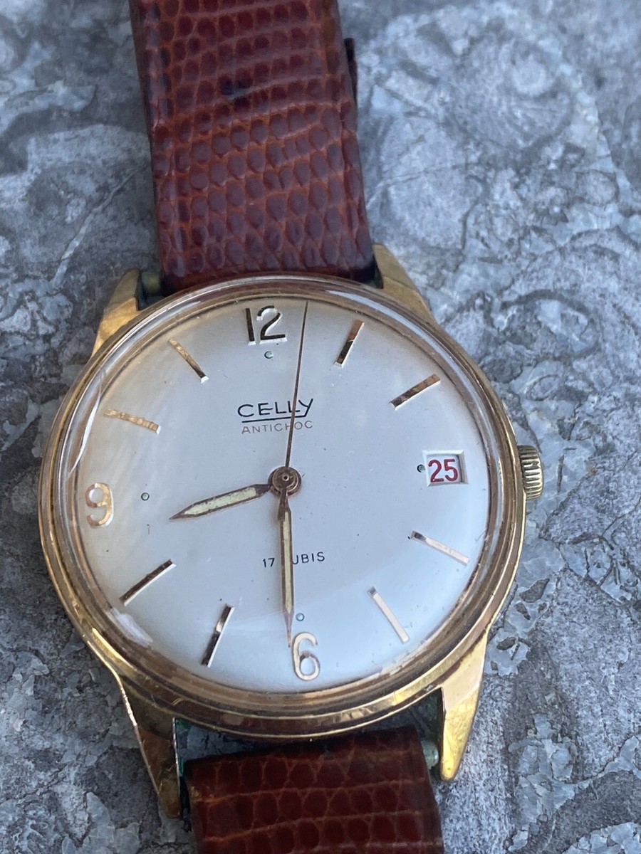 Montre Vintage CELLY Mécanique Homme - Boîtier Carré Argenté Des Années 70, Avec Date