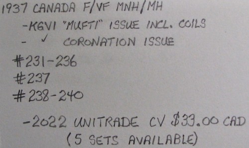 1937 CANADA #231-240: F/VF MNH/MH - KGVI 'Mufti' issue with coils, etc. - Picture 2 of 2